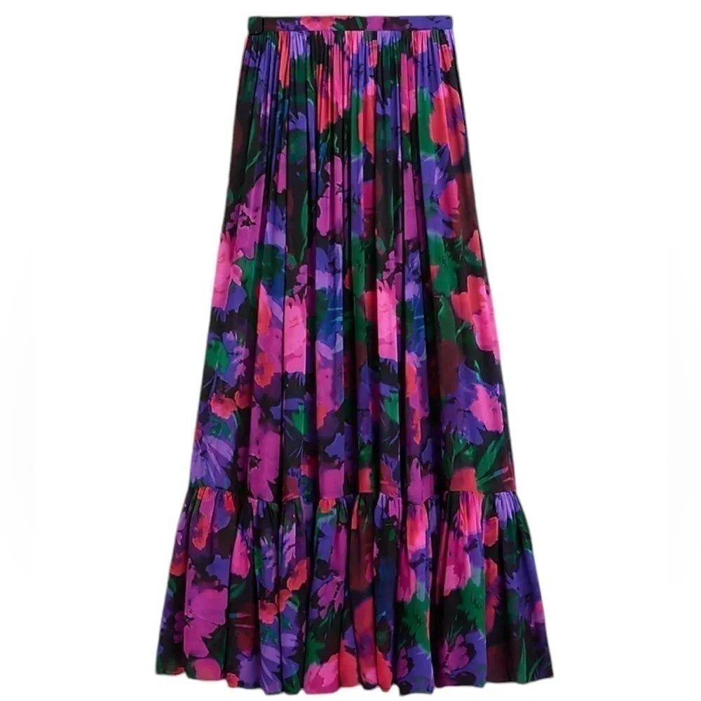 J.Crew Collection Full Length Tiered Skirt in Floral Chiffon Size 12